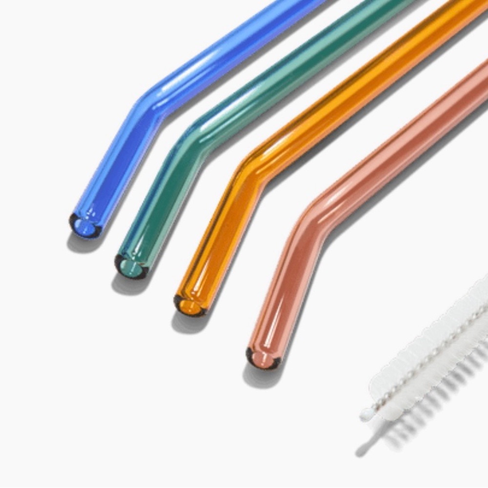 NIB Khen Glass Straw Set of 4 with Cleaner Brush